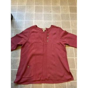 100% Cotton Sage Button Sweater EUC PL Petite L Salmon  Appleseed's Vintage
